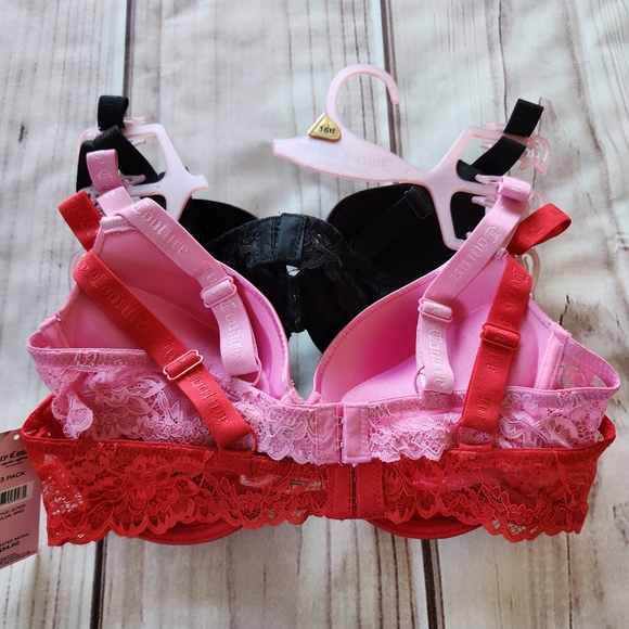 NWT Juicy Couture Pushup Bra Pack Set Of 3 Black Red, Women's Size 36B - Picture 4 of 7
